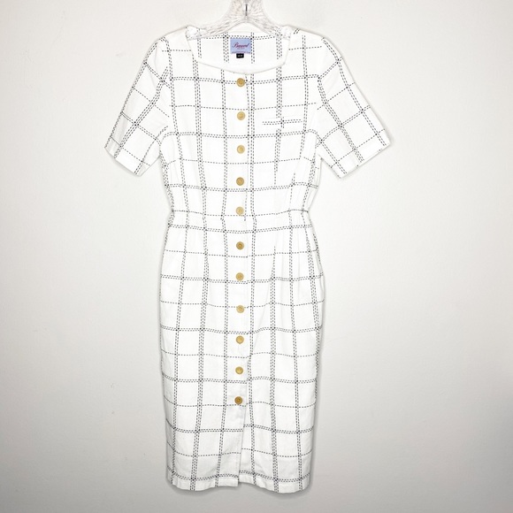 Retro Banned Dresses & Skirts - Banned Retro Windowpane Button Front Midi Dress